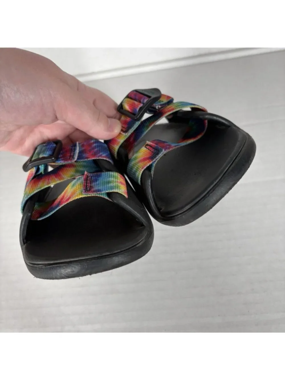 Chaco Youth Kid Size 1 Rainbow Dark Tie Dye Chillos Slip On Sport Slide Sandals